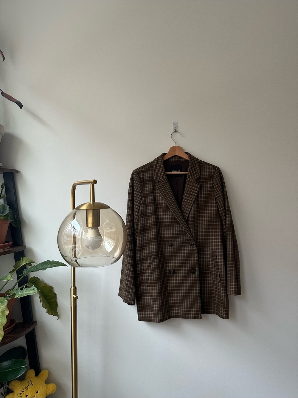 Madewell Brown Plaid Double-Breasted Blazer